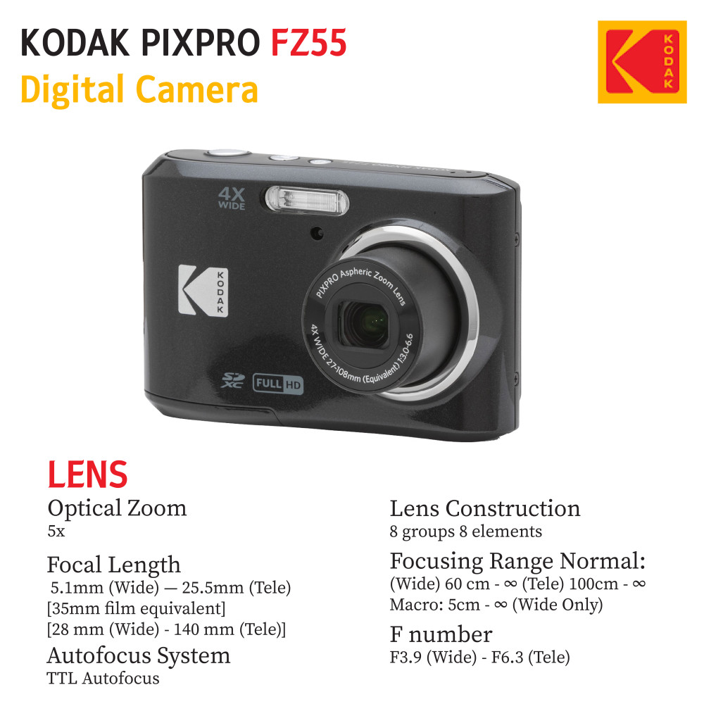 Kodak PIXPRO FZ55 Digital Point & Shoot Camera With Case