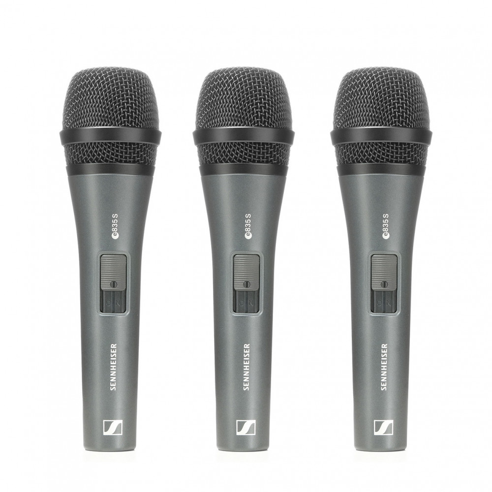 Sennheiser e 835-S Handheld Cardioid Dynamic Vocal Microphone, With On/Off Switch 3-Pack