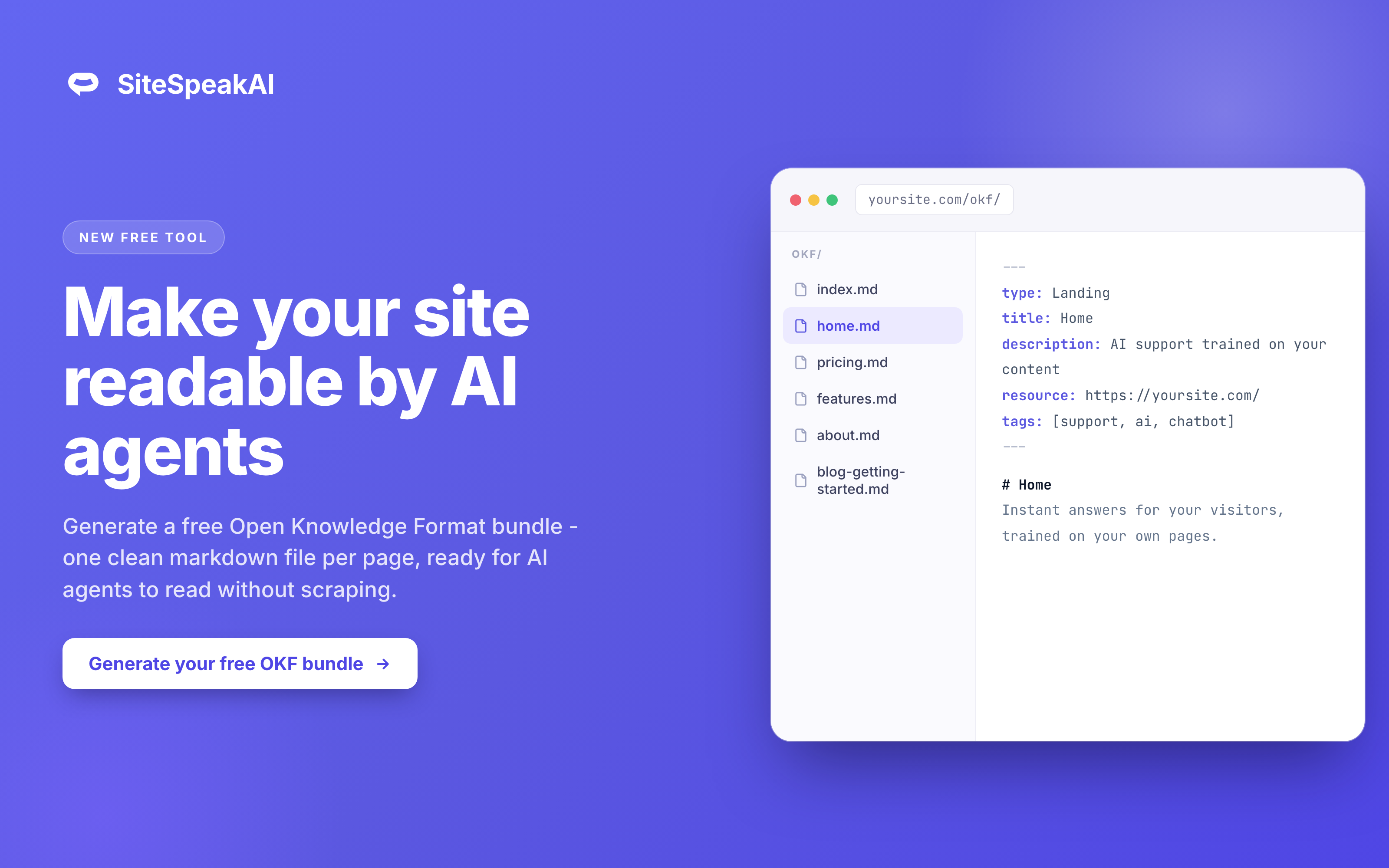 OKF Generator: turn any site into an Open Knowledge Format bundle
