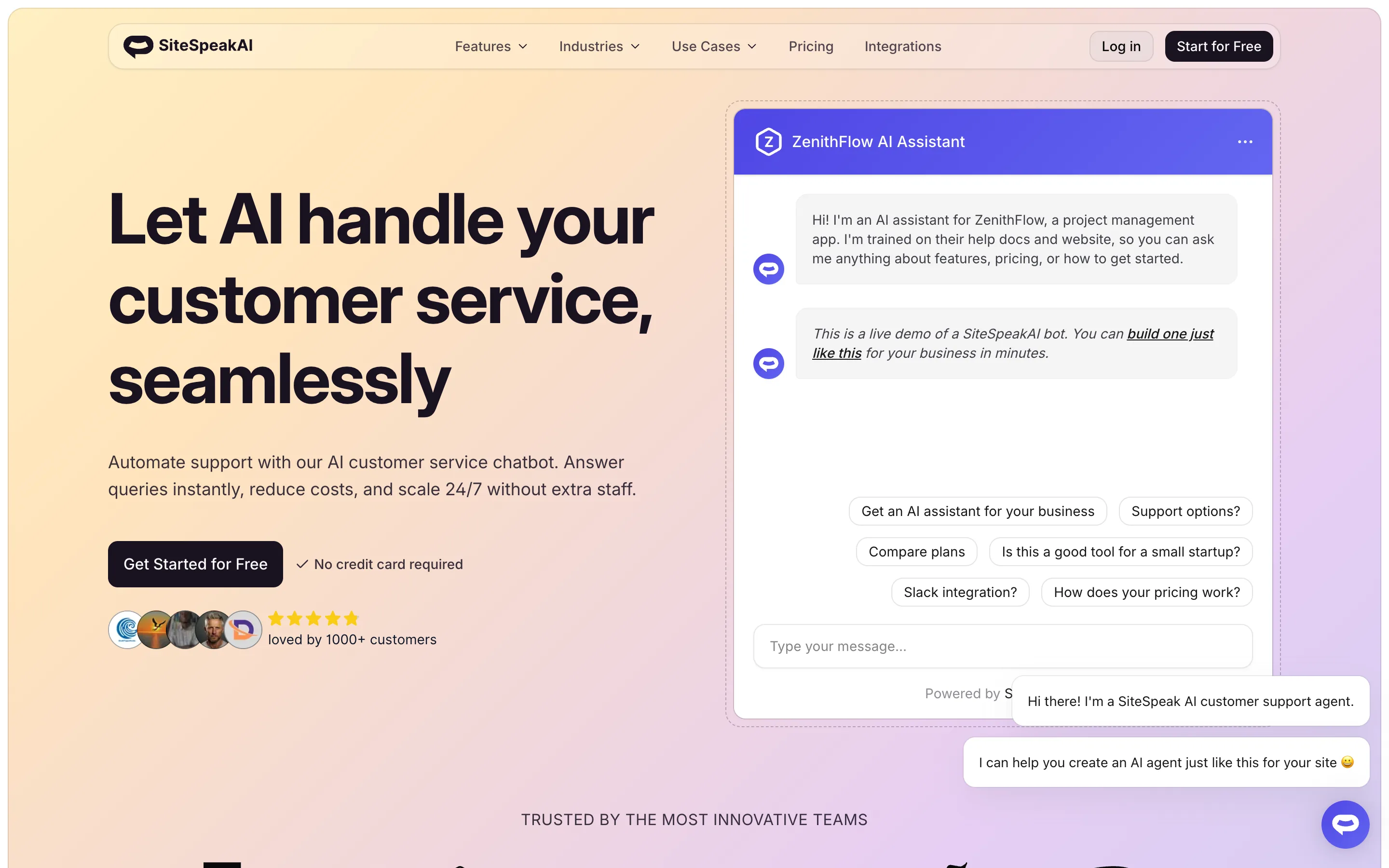 SiteSpeak.ai homepage