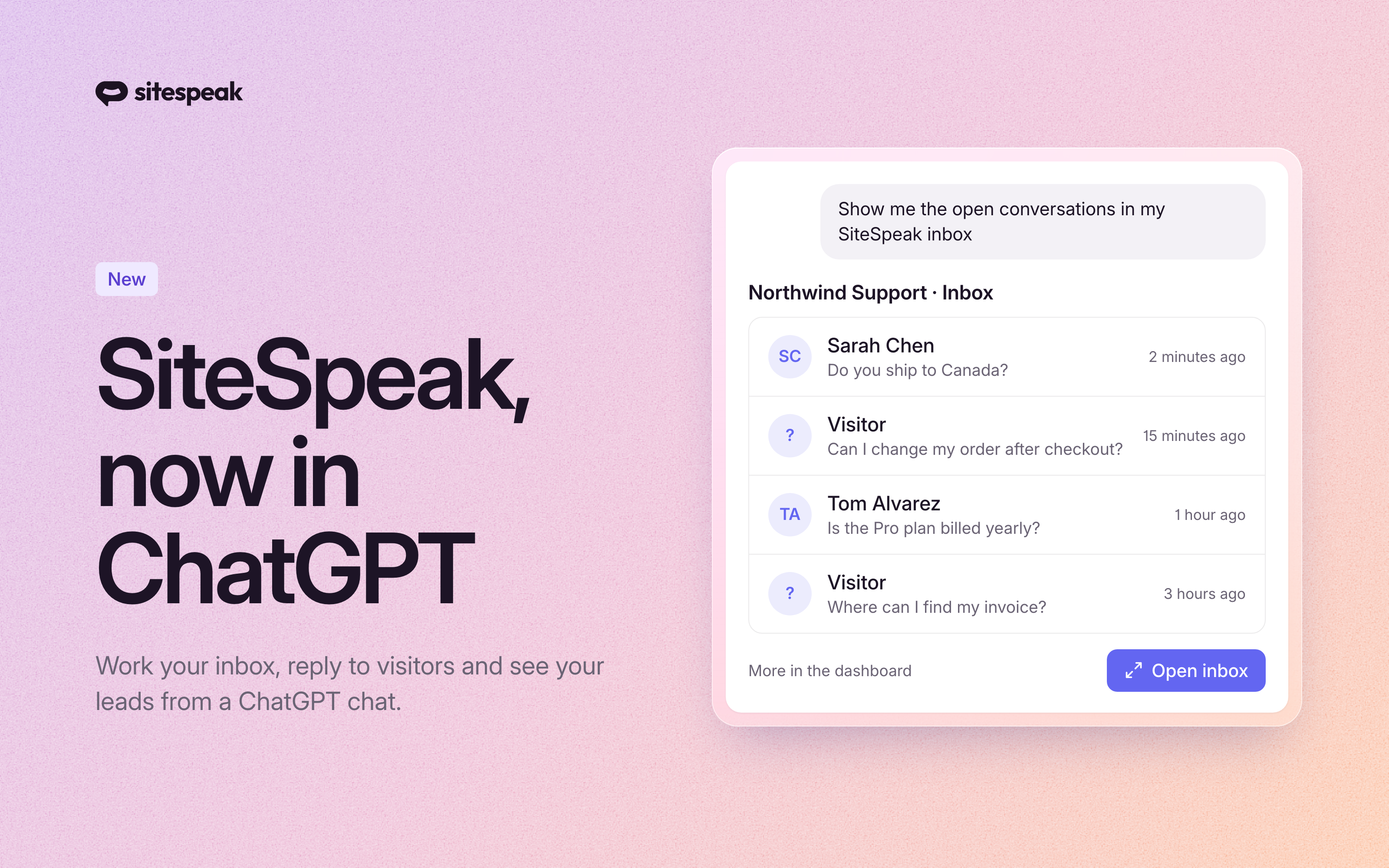 Manage your chatbot from ChatGPT with the SiteSpeak plugin