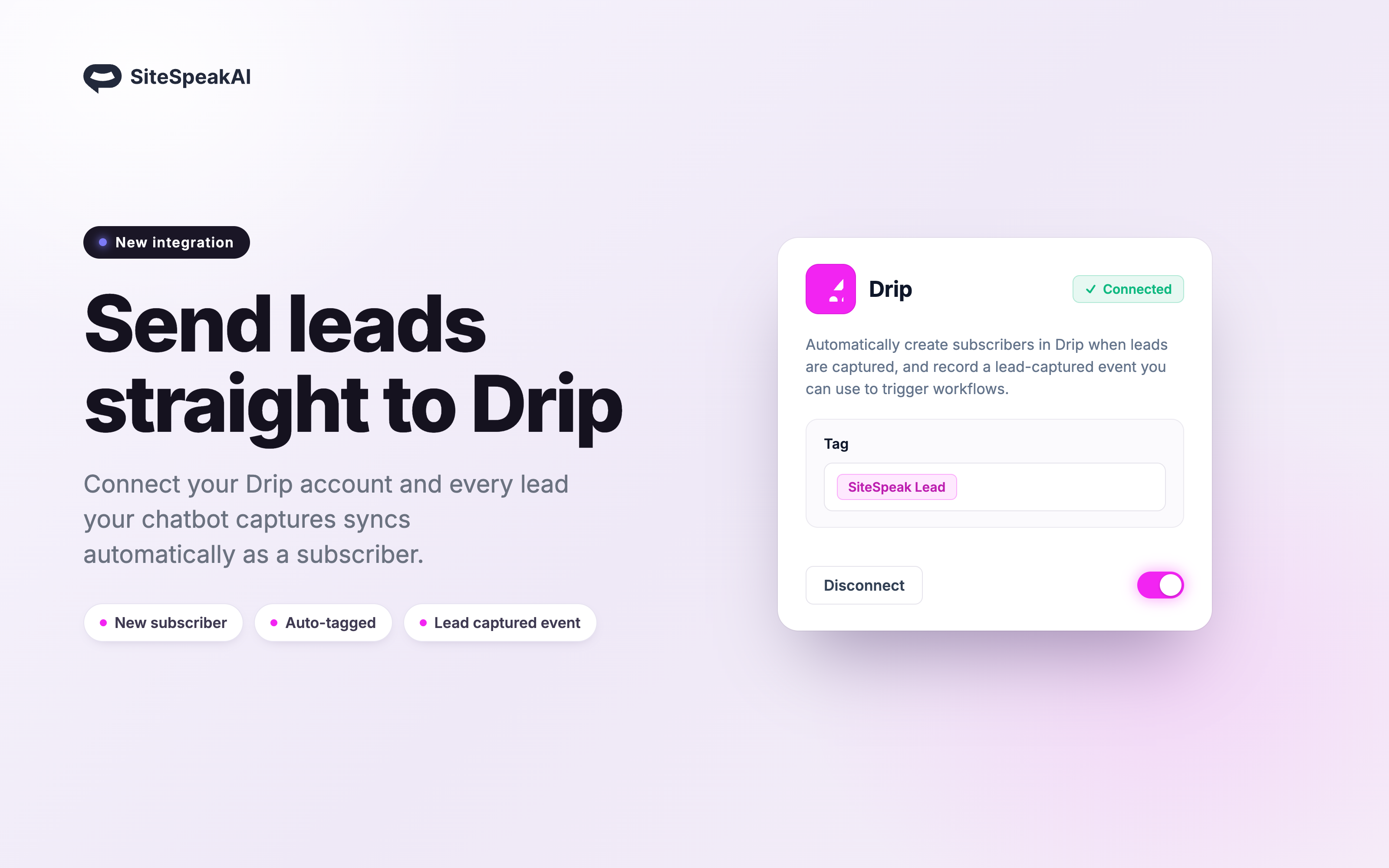 Drip integration: sync captured leads to your Drip account