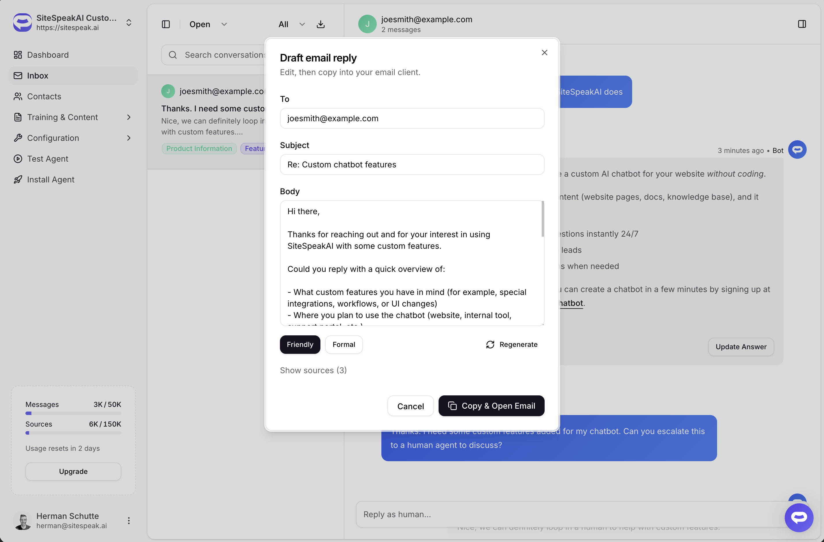 AI-drafted email replies from your inbox