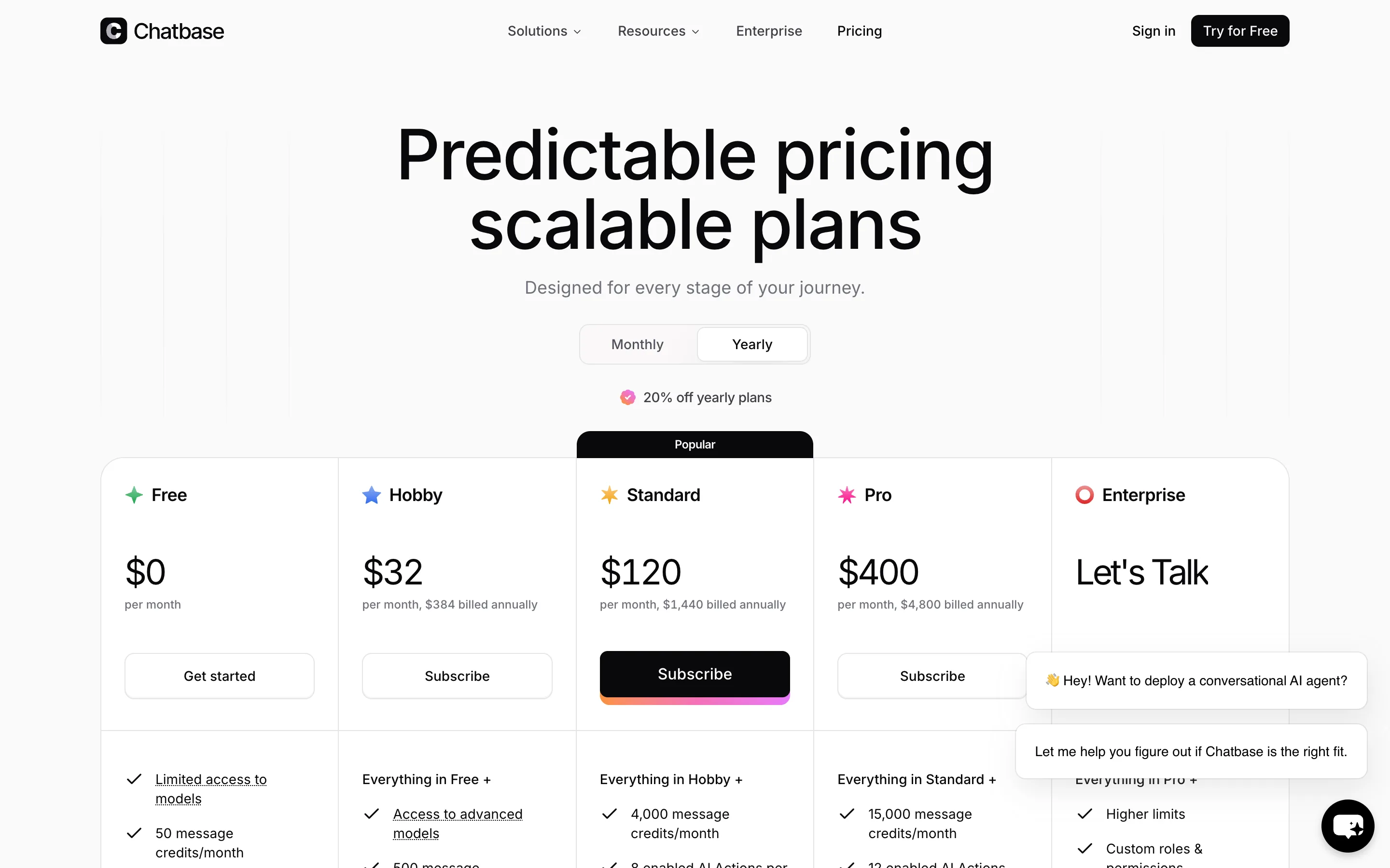 Chatbase pricing tiers