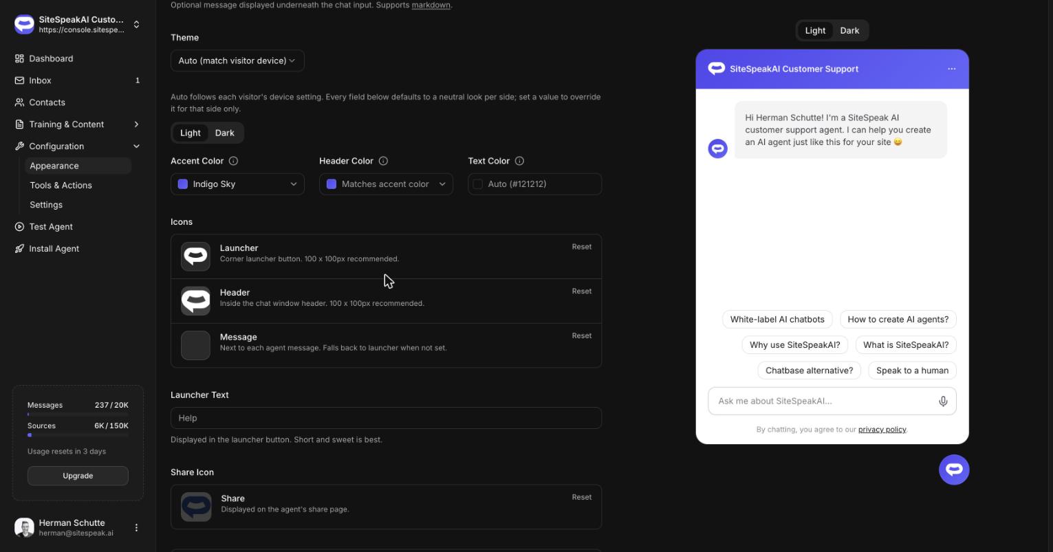 Auto theme light side settings