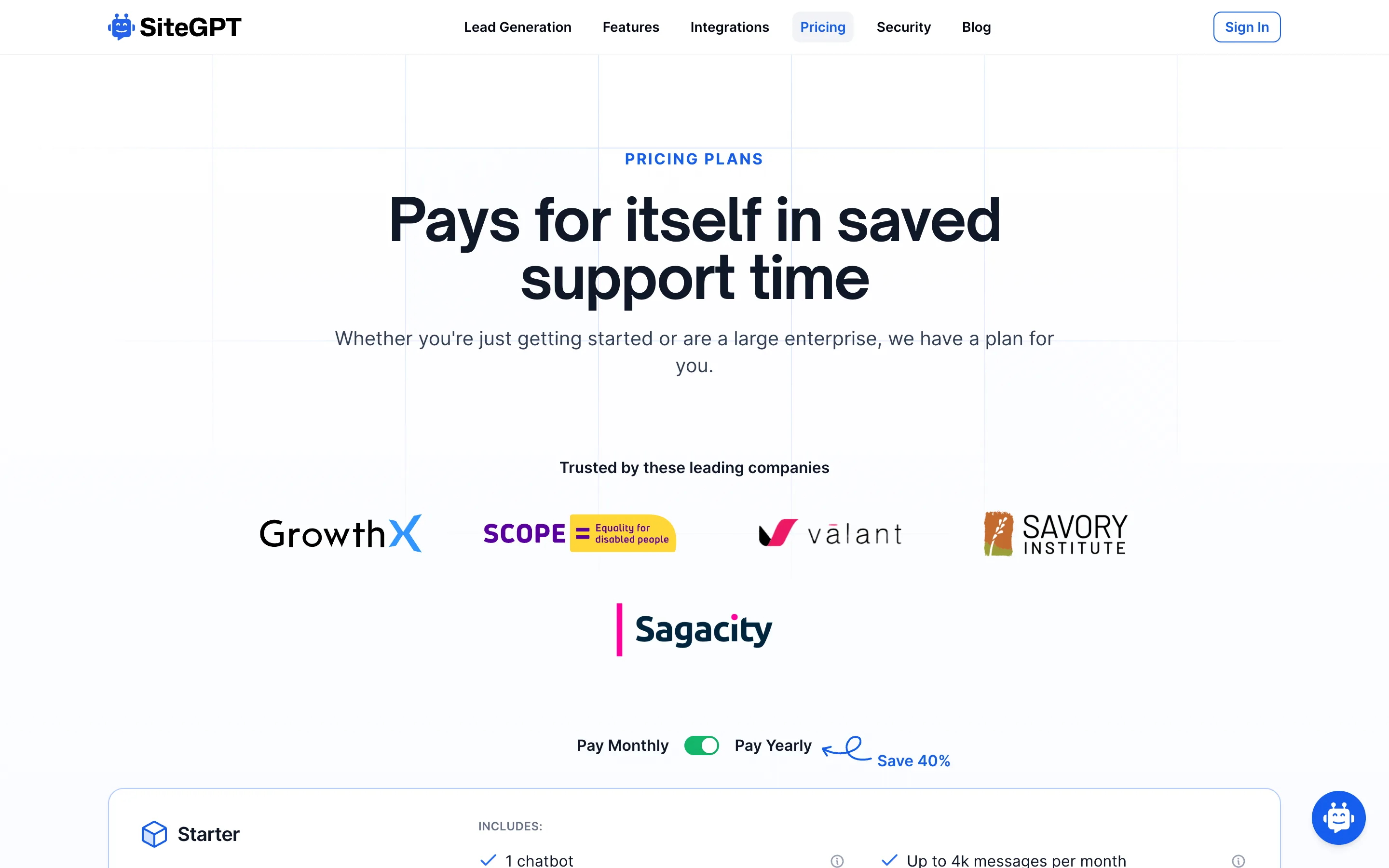 SiteGPT pricing tiers