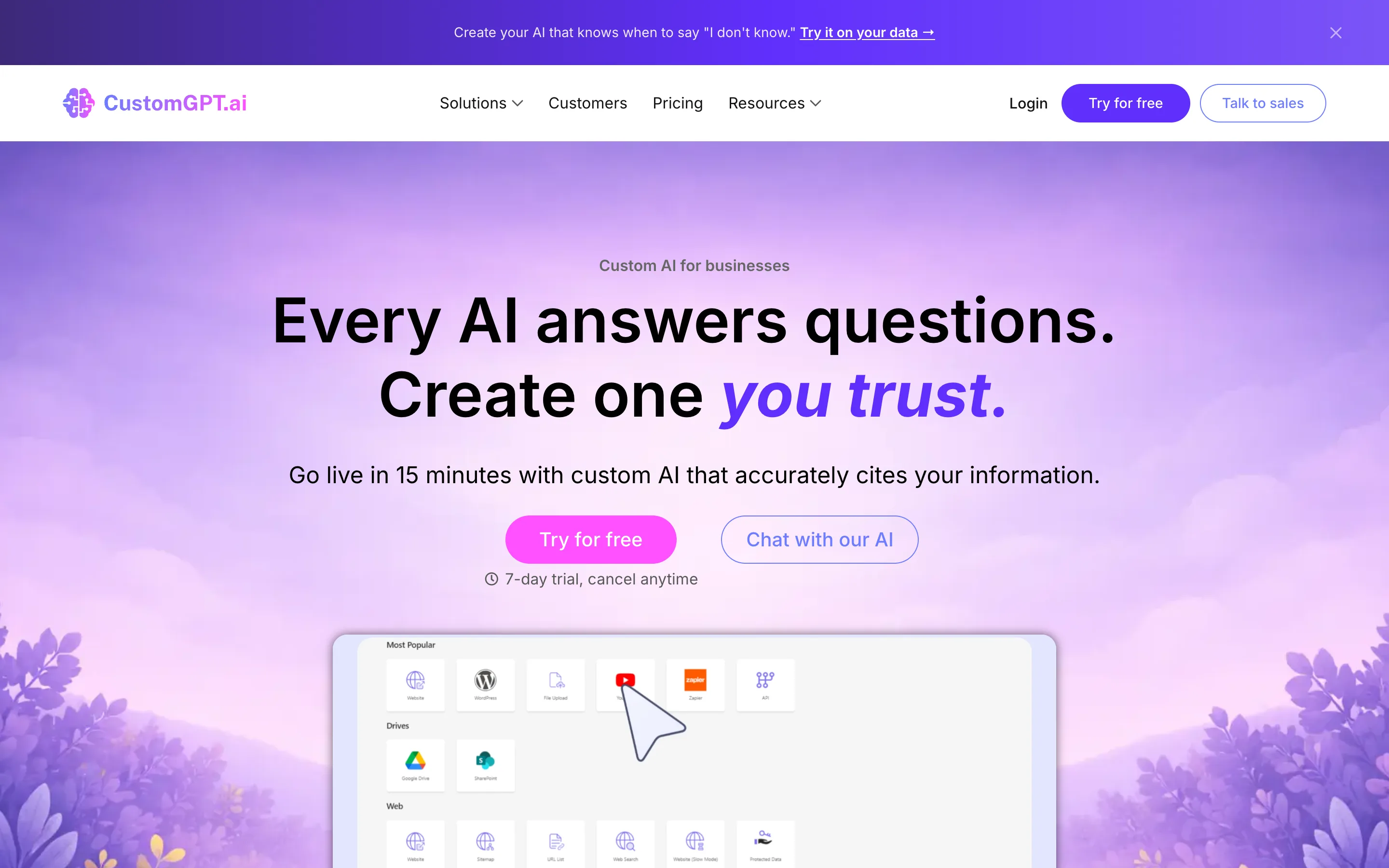 CustomGPT.ai homepage