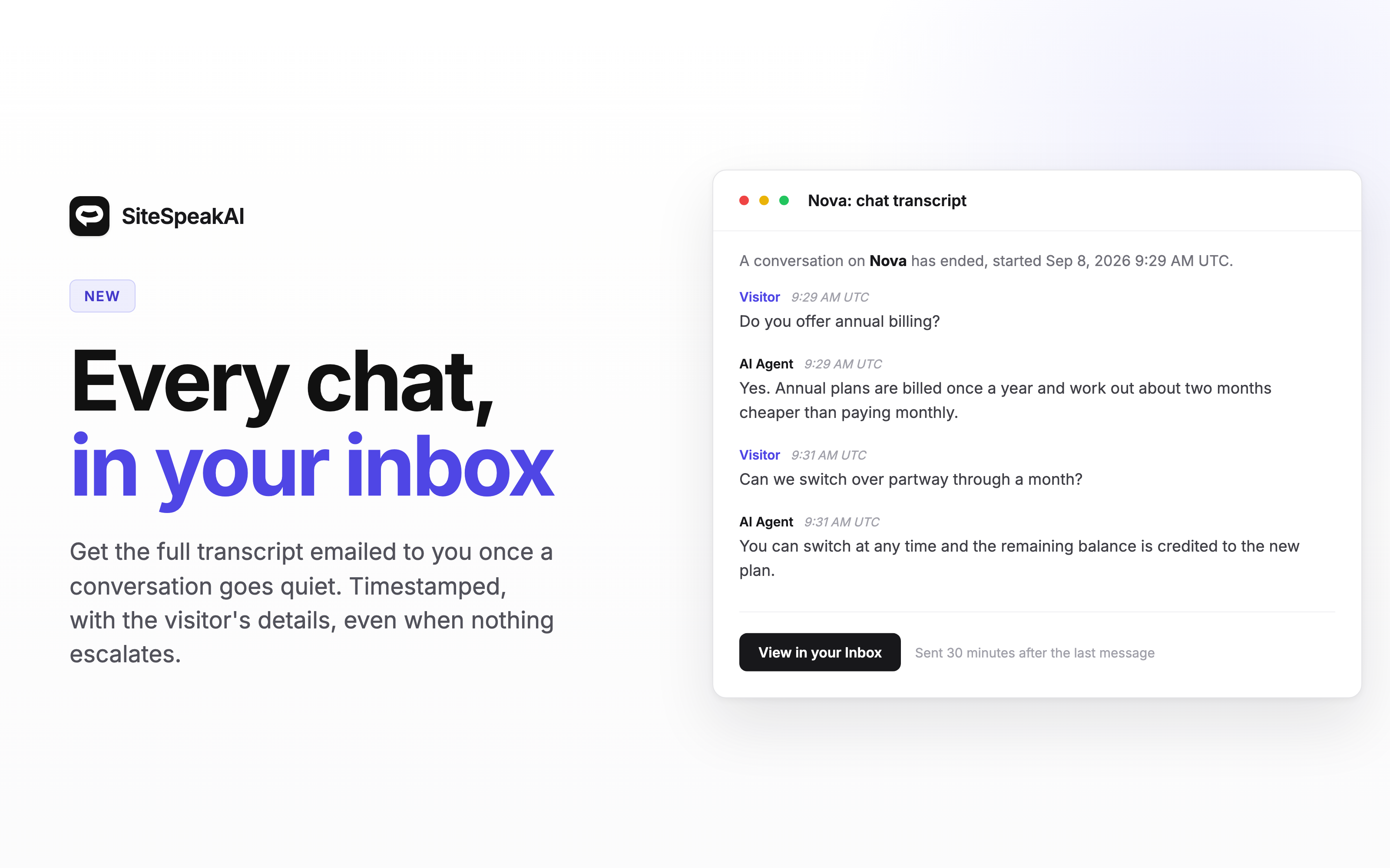 Get chat transcripts emailed to you when a conversation ends