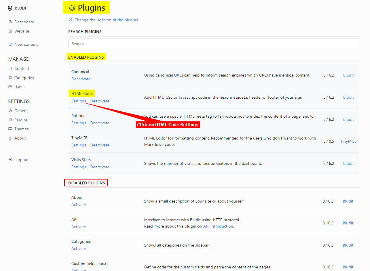 2 - BLUDIT - select HTML Code under Enabled Plugins.png