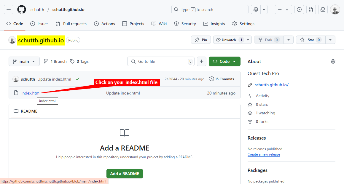 2 - Github Pages - Select your index.html file.png