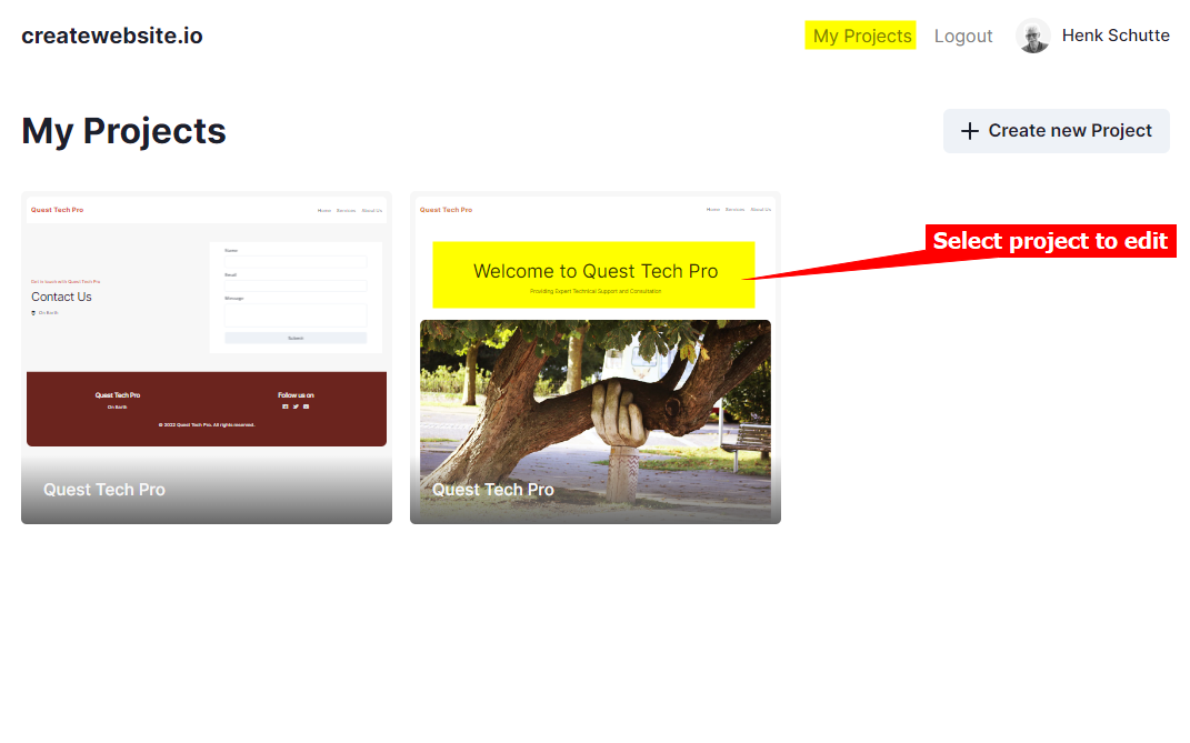2 - createwebsite.io - On dashboard select project to edit.png