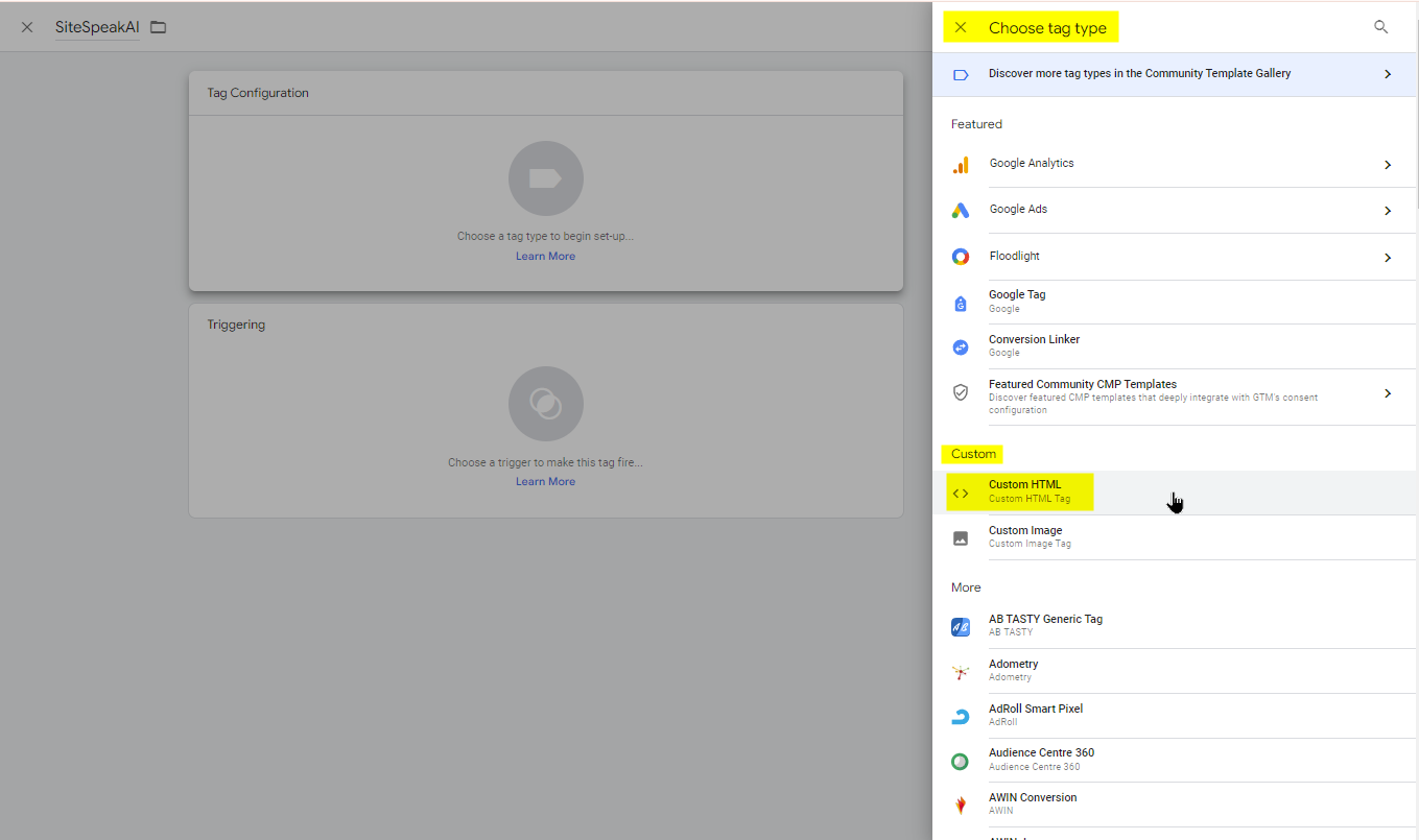8 - MWW - Under 'Choose Tag Type' select 'Custom HTML'.png