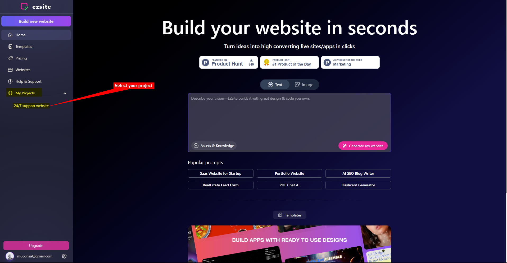 1 - ezsite - select your project).png