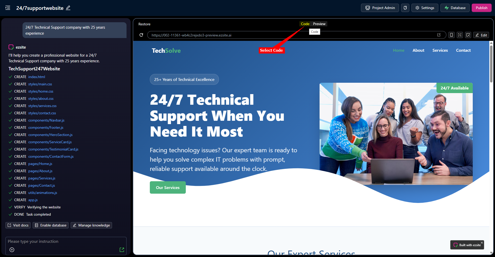 2 - ezsite - select Code.png