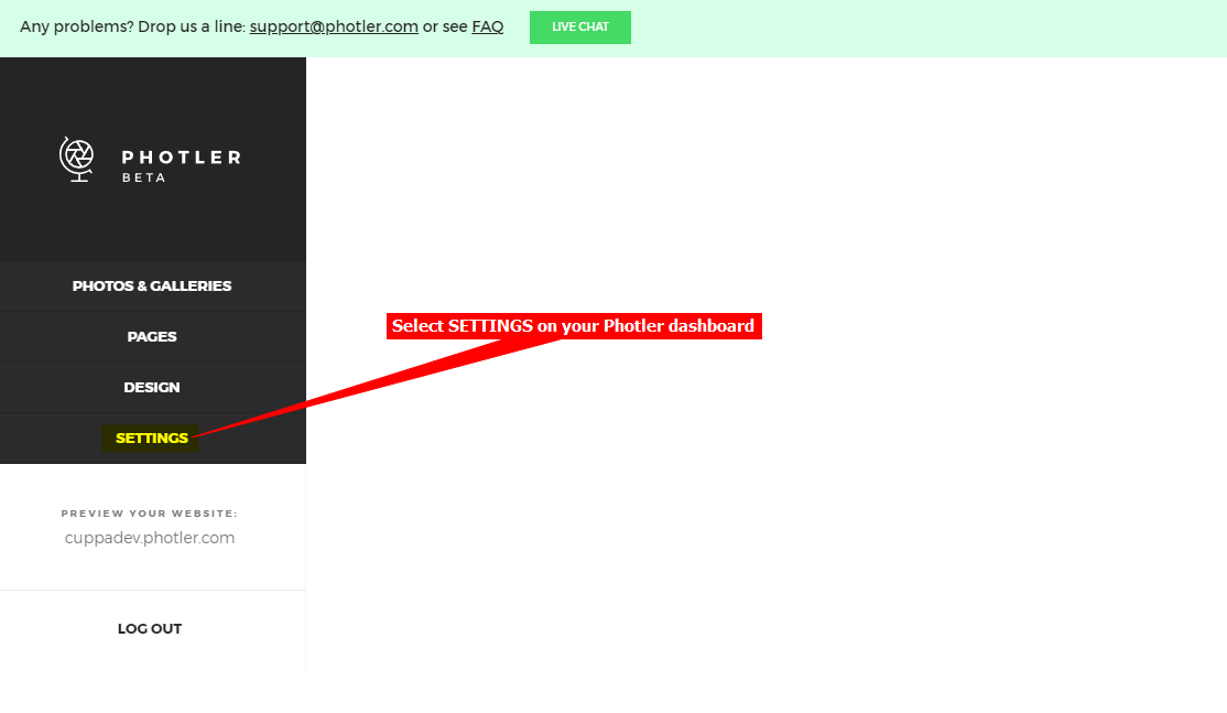 1 - Photler - Select SETTINGS on your dashboard.png