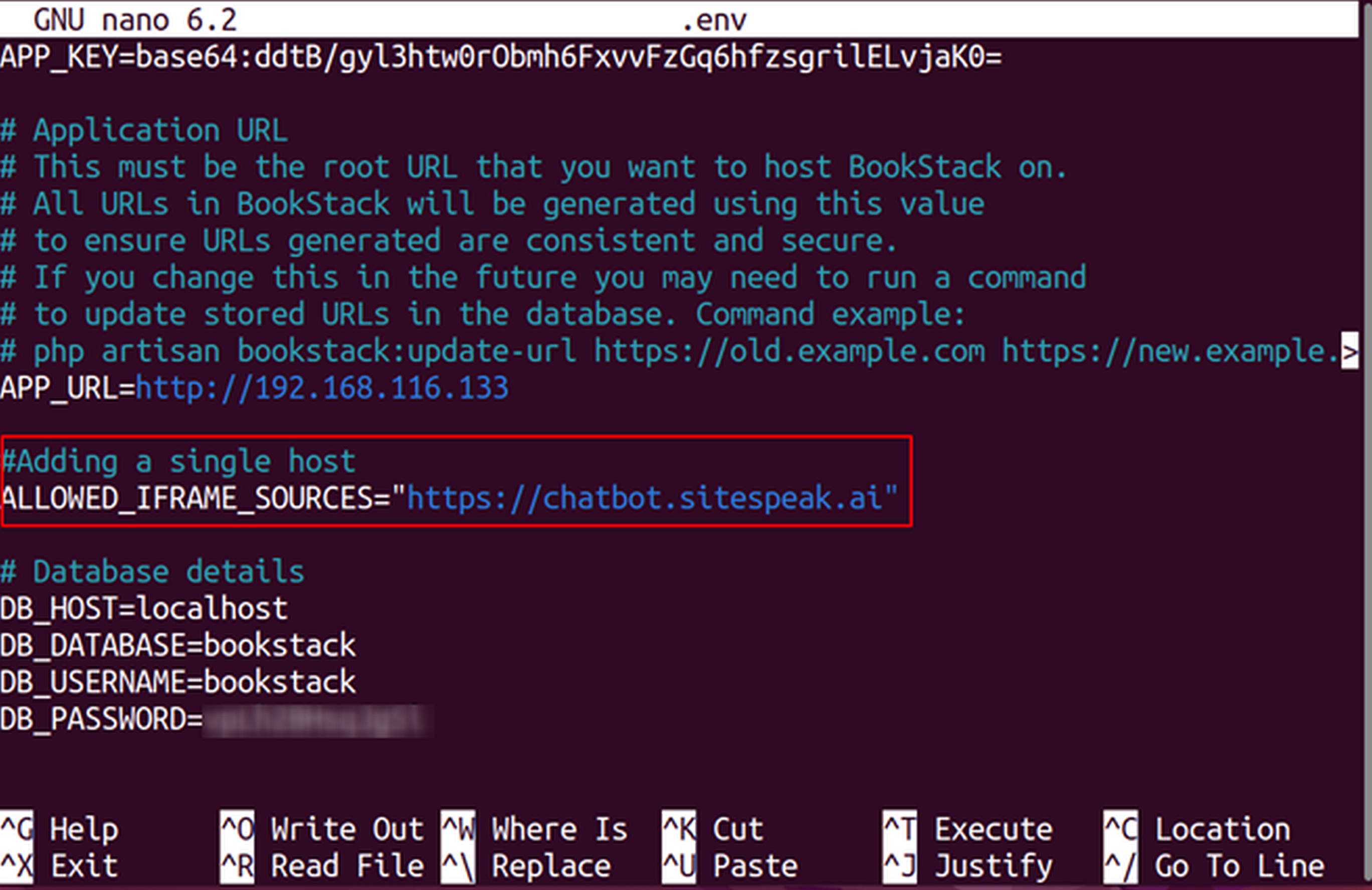 02 - BookStack - edit server file (insert line in .env file).png