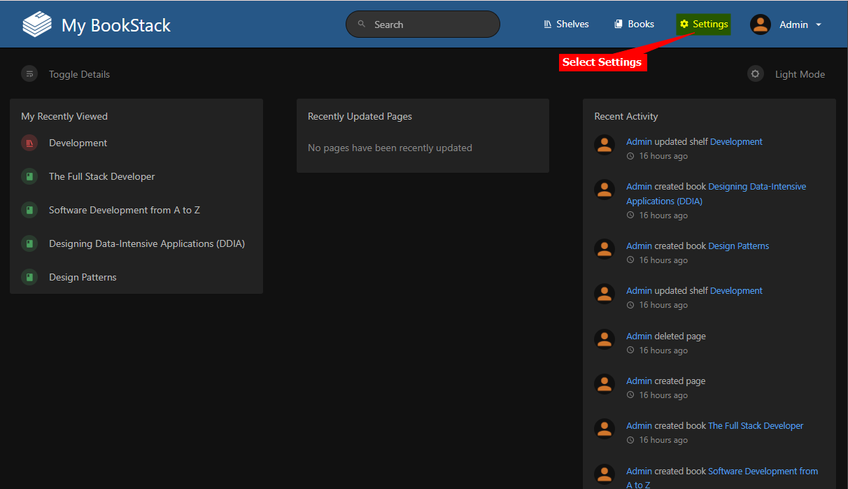 05 - BookStack - select Settings.png