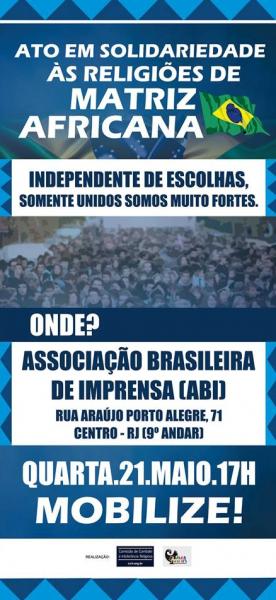 "Ato de solidariedade às religiões de matriz africanas" será na ABI
