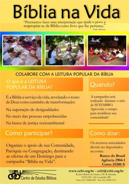 Gesto concreto de solidariedade  - A Bíblia a serviço da vida