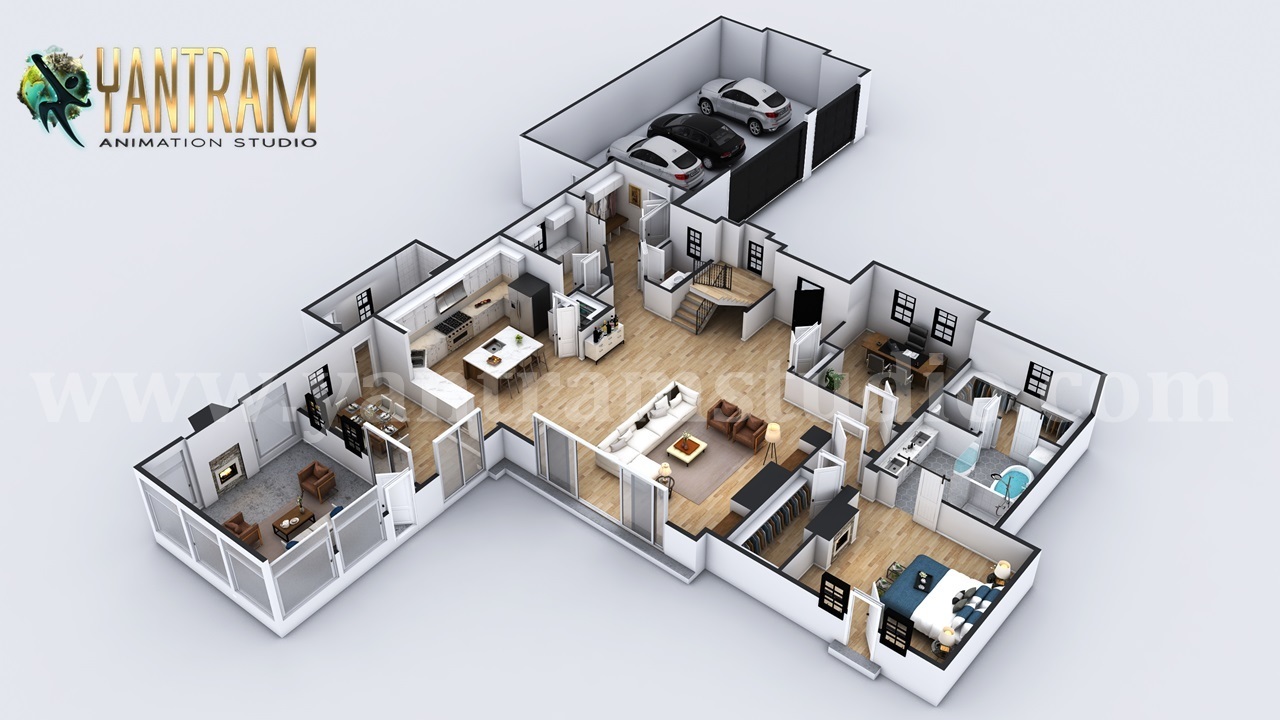 CGMEETUP - 4-bedroom Simple Modern Residential 3D Floor Plan House