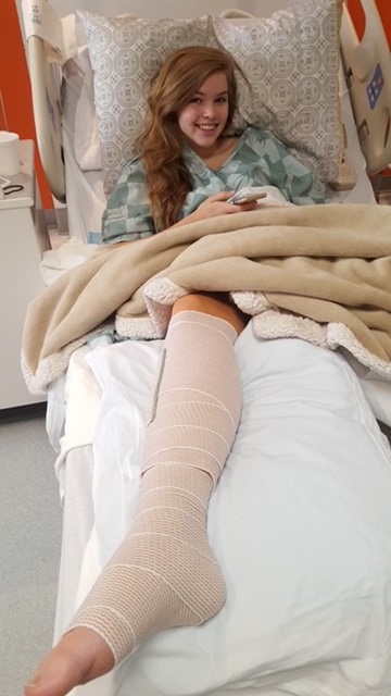 Carney at the hospital after her first surgery. (image/Samantha Carney) carney 9