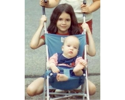 Jonathan Fisher, the youngest of 7, with sister Andrea. Andrea and Jonathan Fisher stroller