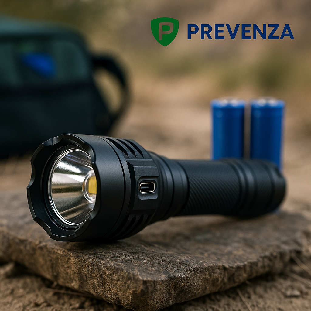 Powerful tactical LED flashlight with USB-C rechargeable batteries