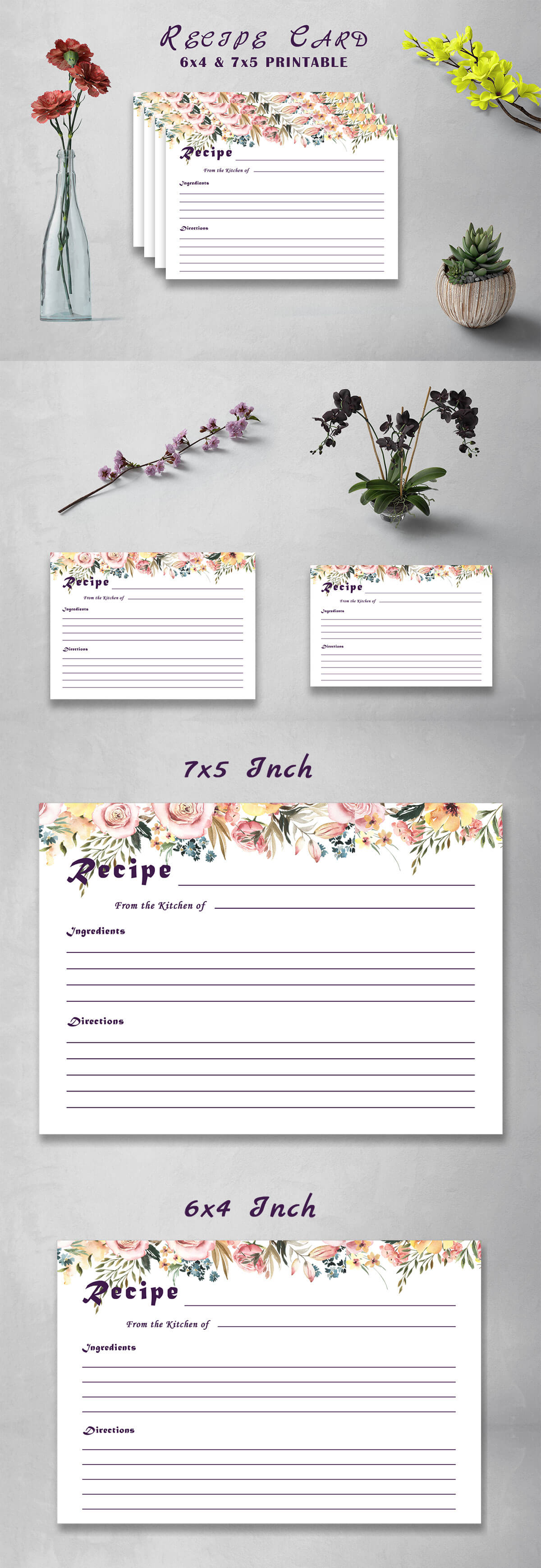 Free Flowery Recipe Card Printable V32