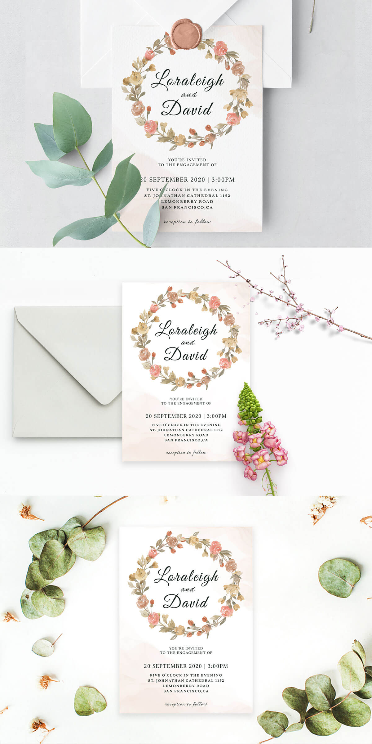 Free Modern Floral Wedding Invitation Template