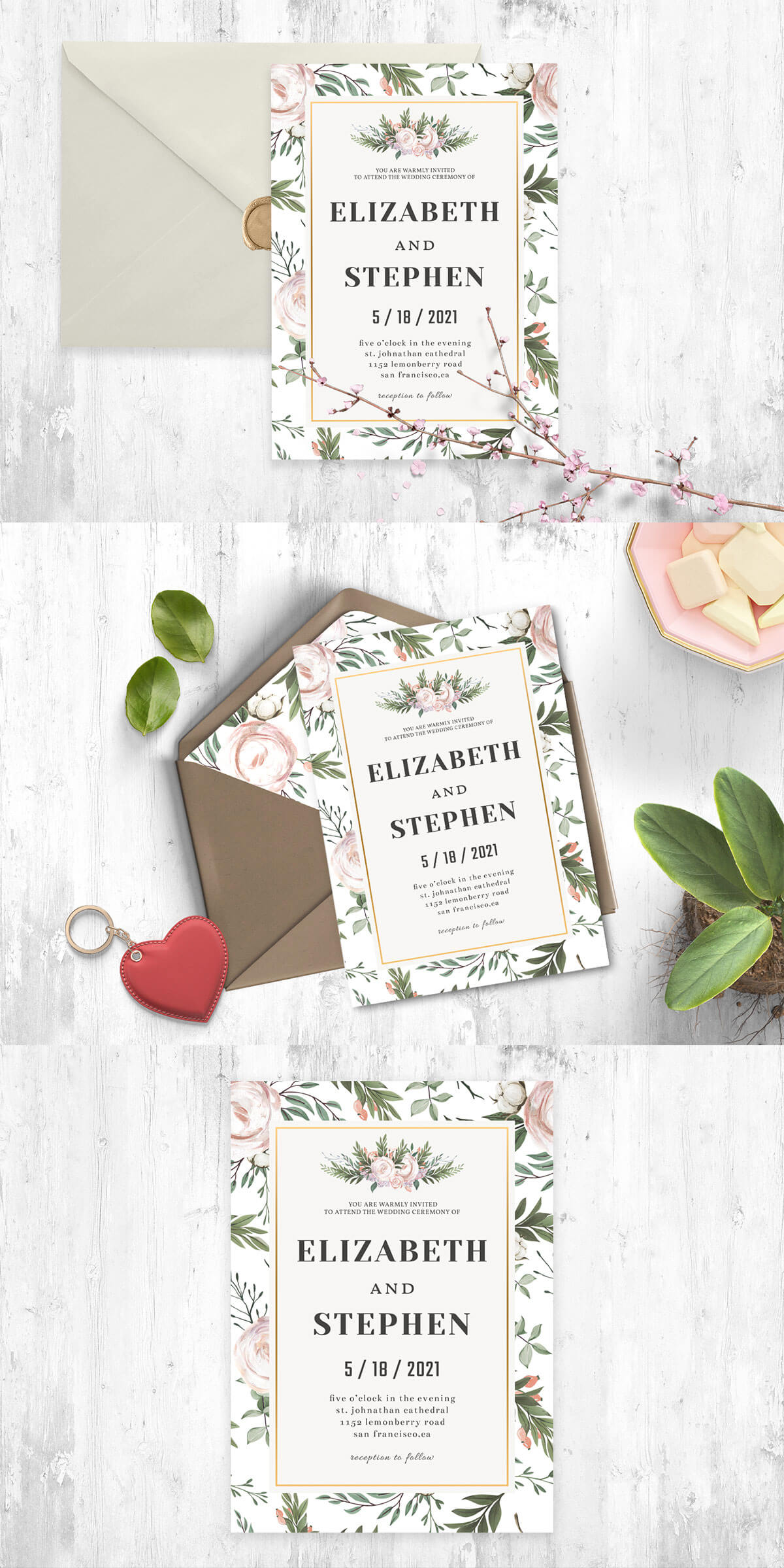 Free Rustic Floral Wedding Invitation Template
