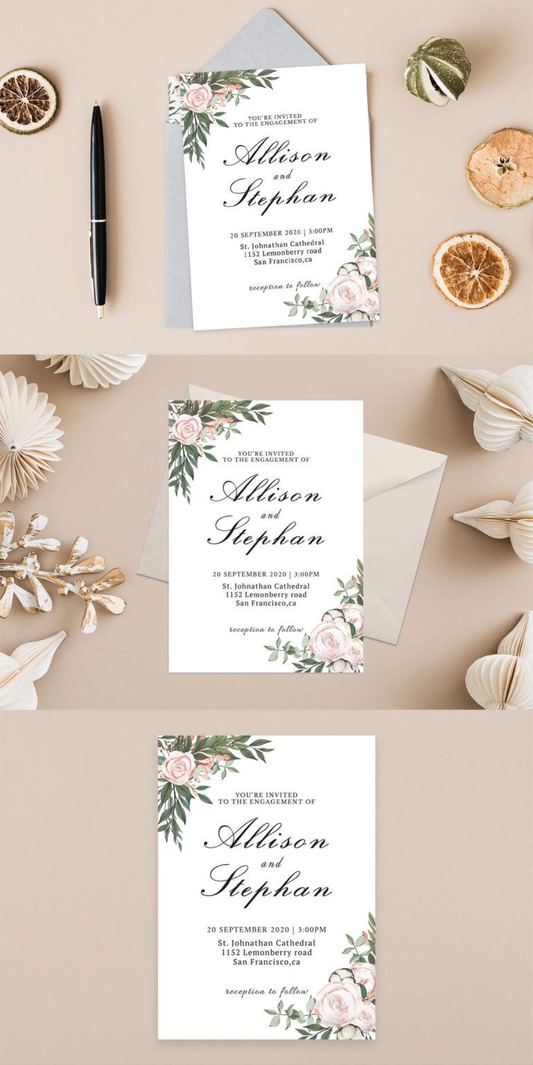 Free Dusty Rose Floral Wedding Invitation Template V2