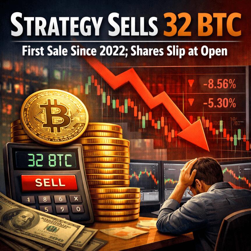 Strategy Sells 32 BTC in First Sale Since 2022; Shares Slip at Open