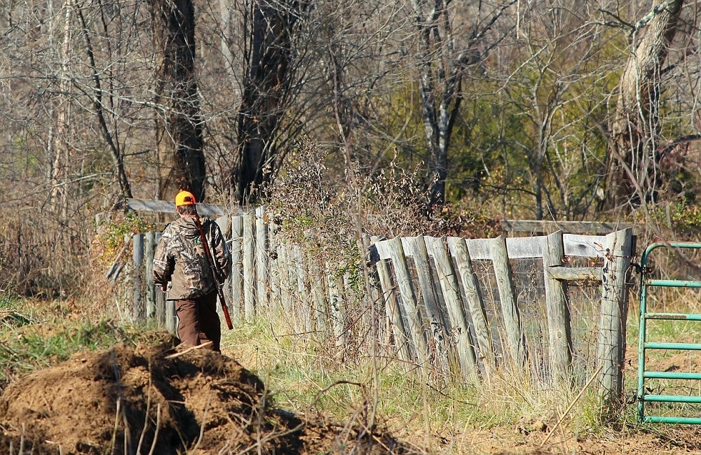 Man walking into the woods to hunt