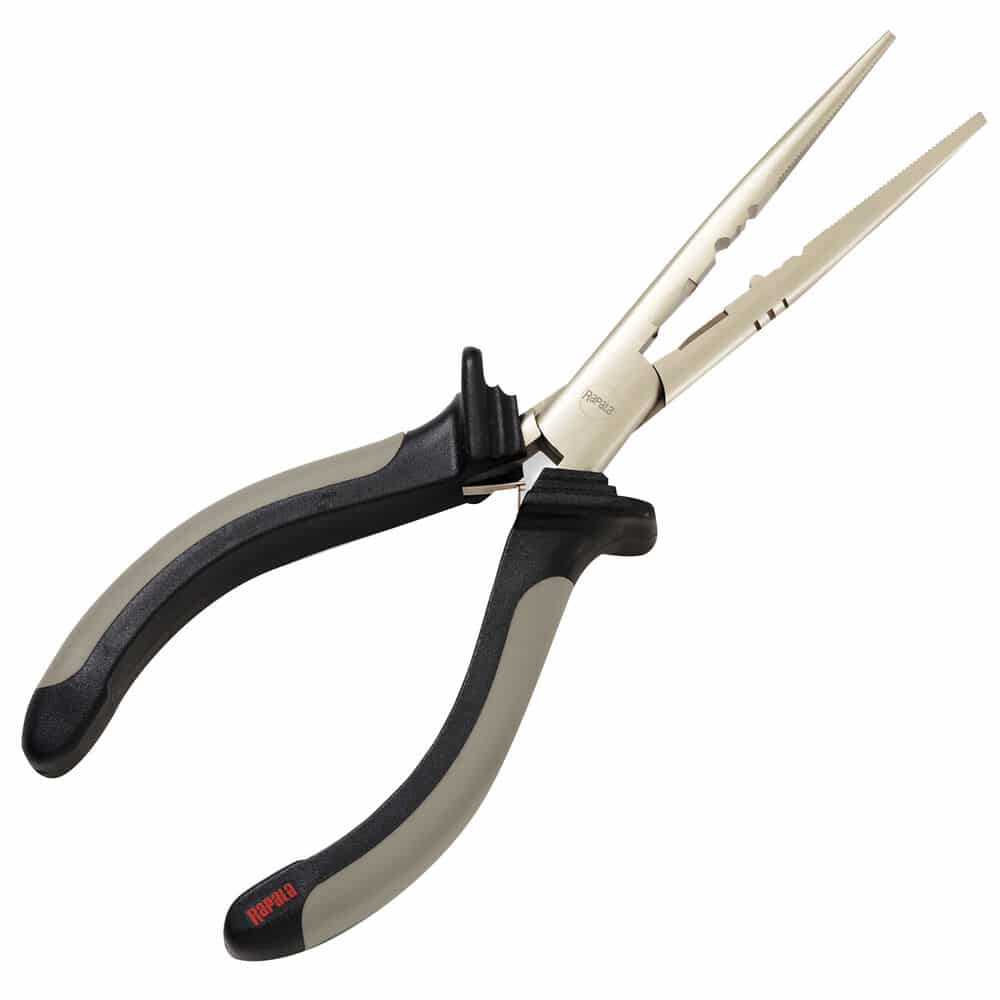 black and silver Rapala fisherman's pliers