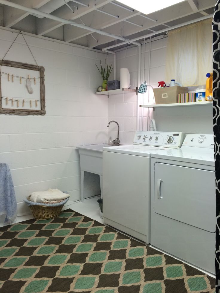 bright basement laundry room