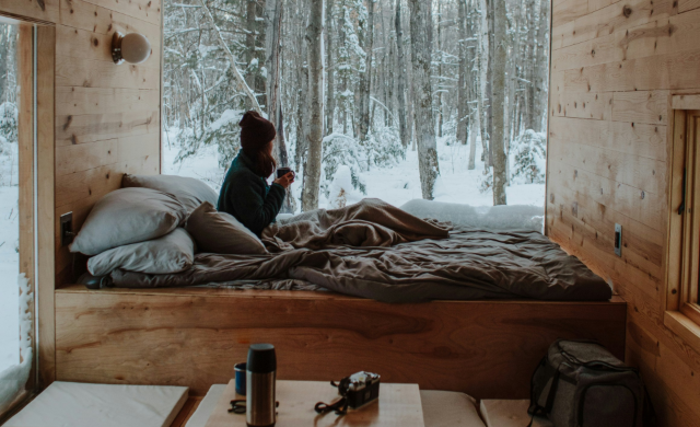 Woman in Winter Cabin