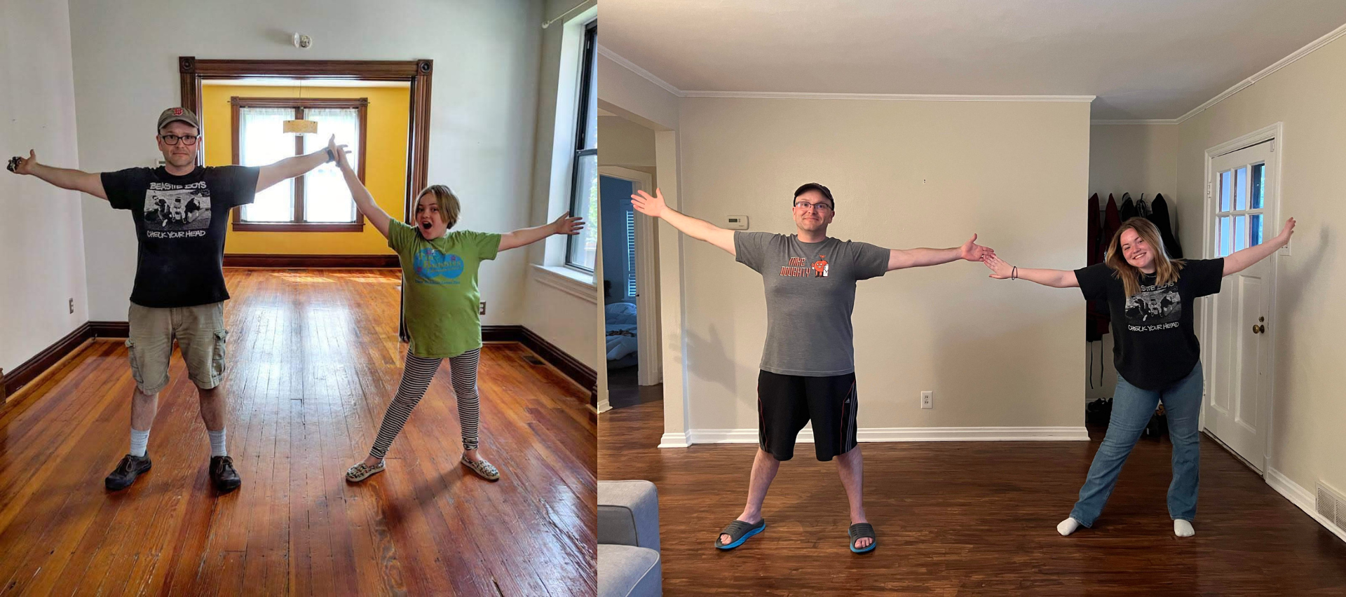 Father and daughter five years apart moving. 