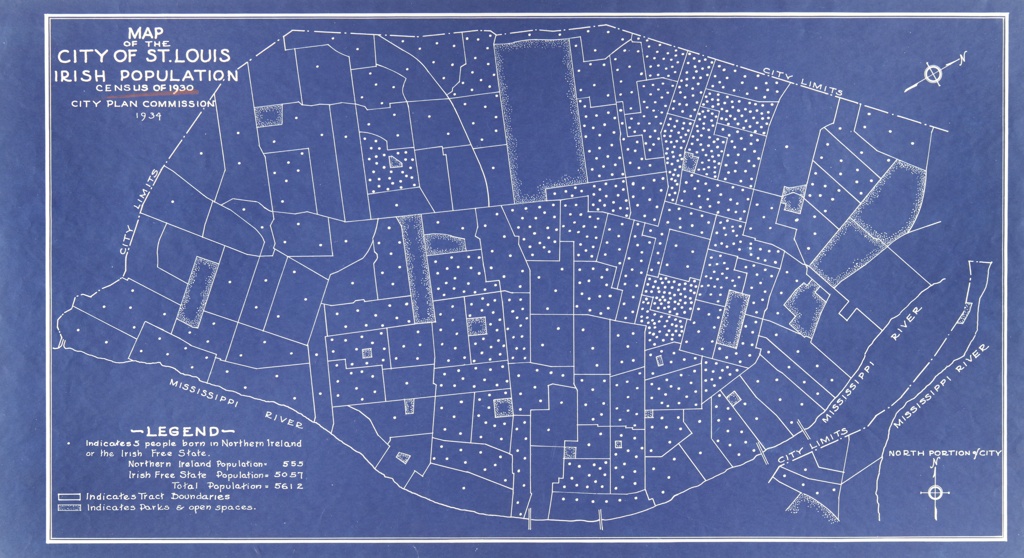 Map of the City of St. Louis; Irish Population, Census of 1930