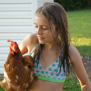 child with chicken