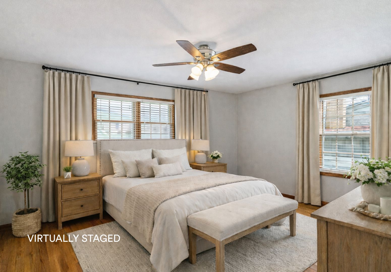 virtual staging of primary bedroom 6900 Foxcroft