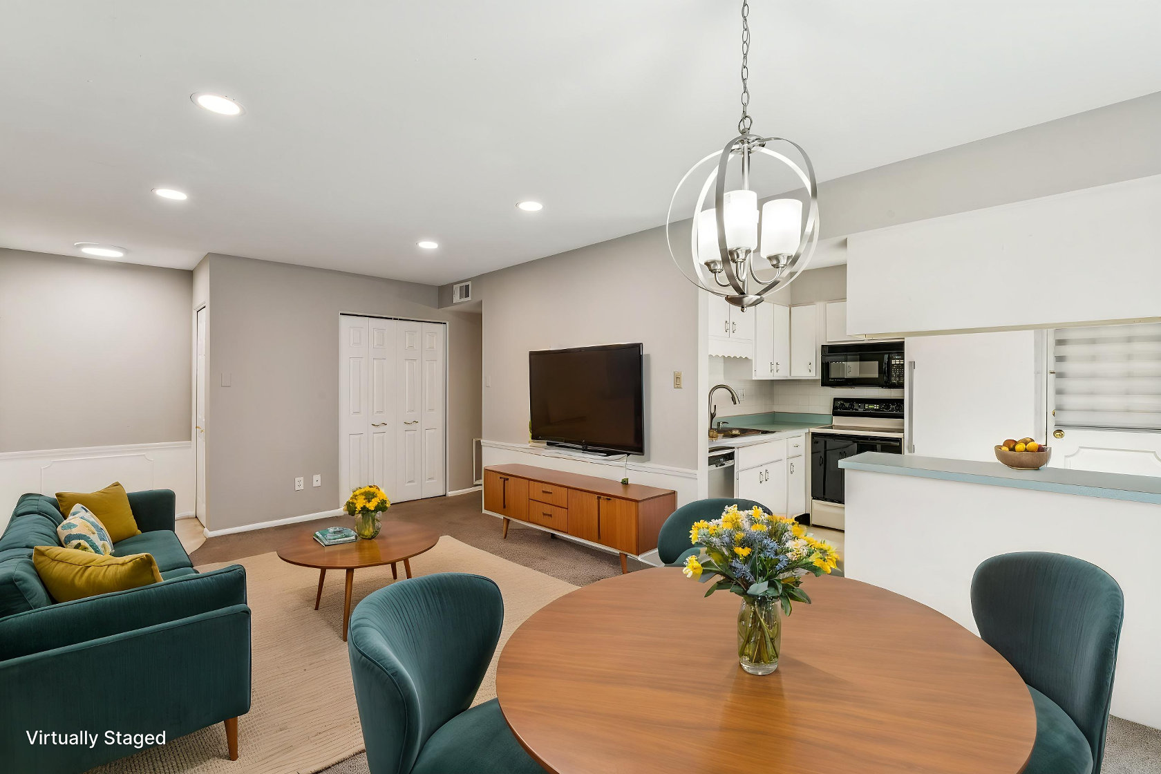 Virtually staged living dining combo at 1718 Herault