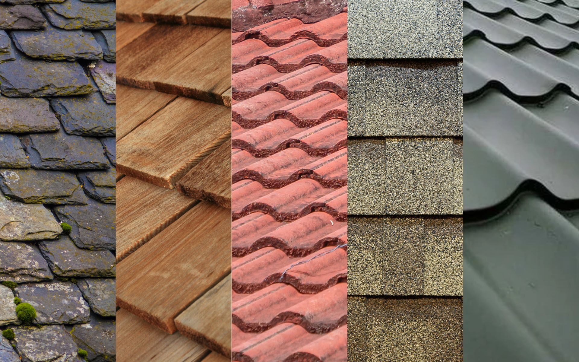 Roofing Types of slate, wood, clay tile, asphalt, and metal—each with a different balance of cost, lifespan, and durability.