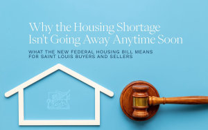 A house outline and gavel representing the 21st Century ROAD to Housing Act and the ongoing housing shortage in St. Louis