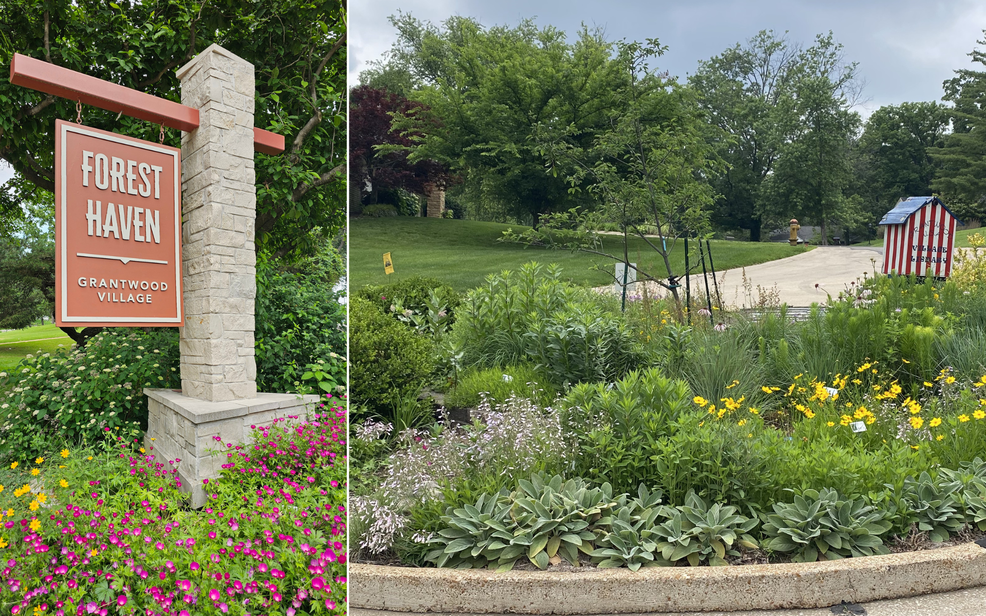 Native garden landscaping at Grantwood Village entrance and cul-de-sacs
