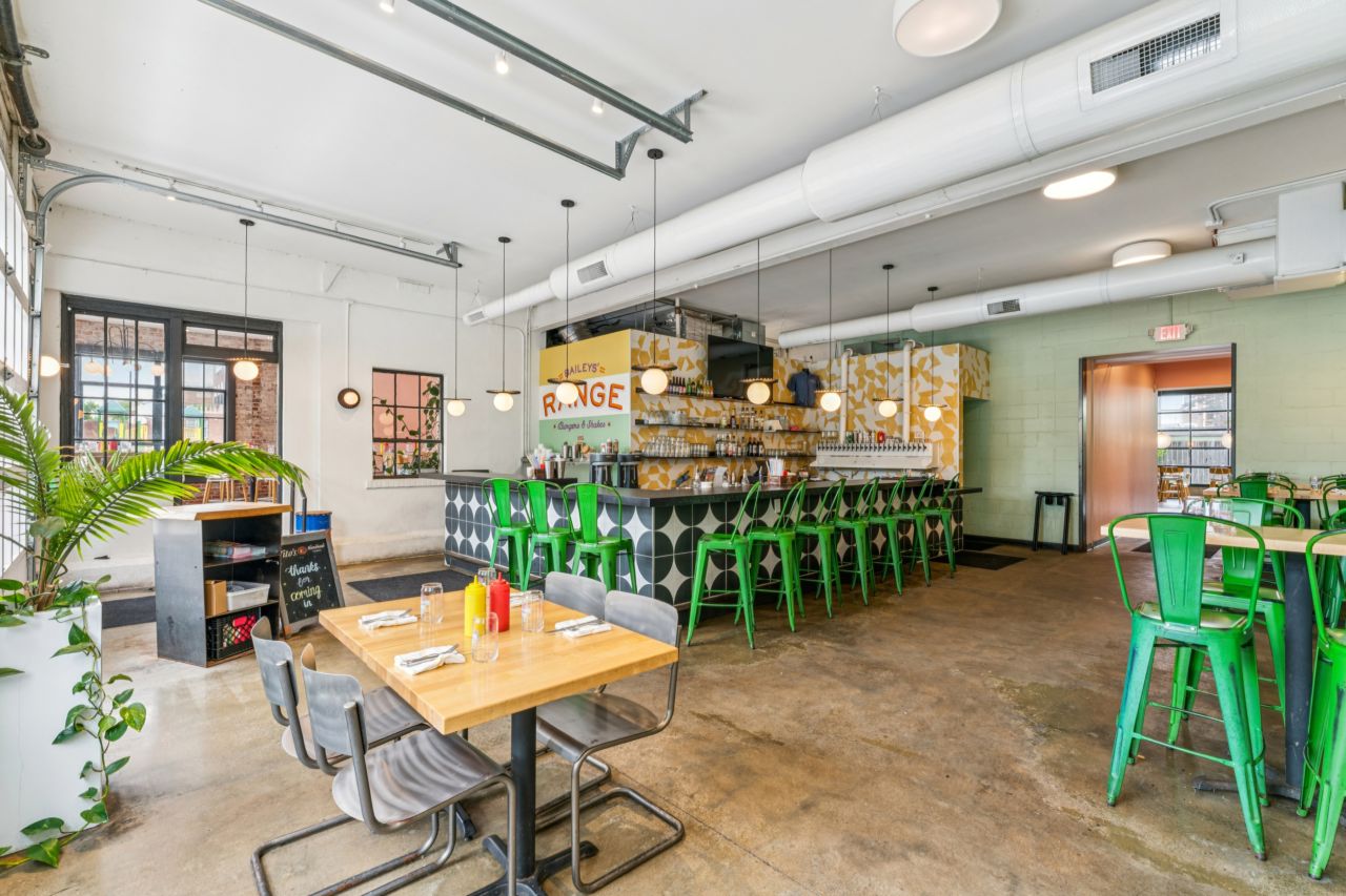 Trendy interior of restaurant at historic commercial property at 4175 Shaw Blvd in St. Louis Missouri