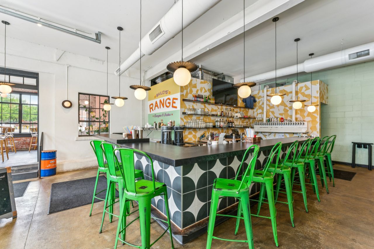 Bar seating at restaurant at historic commercial property at 4175 Shaw Blvd in St. Louis Missouri