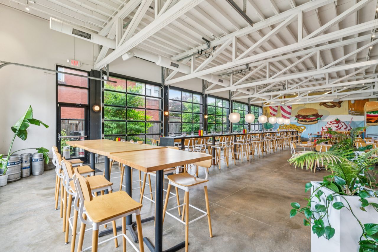 Large open dining area at historic commercial property at 4175 Shaw Blvd in St. Louis Missouri