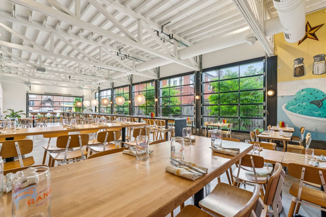Large open dining area at historic commercial property at 4175 Shaw Blvd in St. Louis Missouri