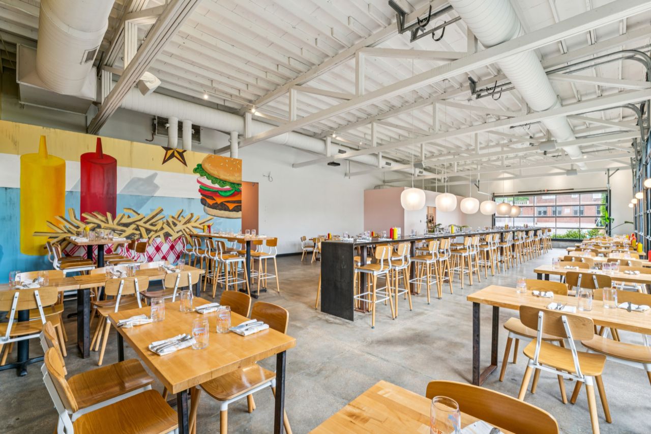 Large open dining area at historic commercial property at 4175 Shaw Blvd in St. Louis Missouri