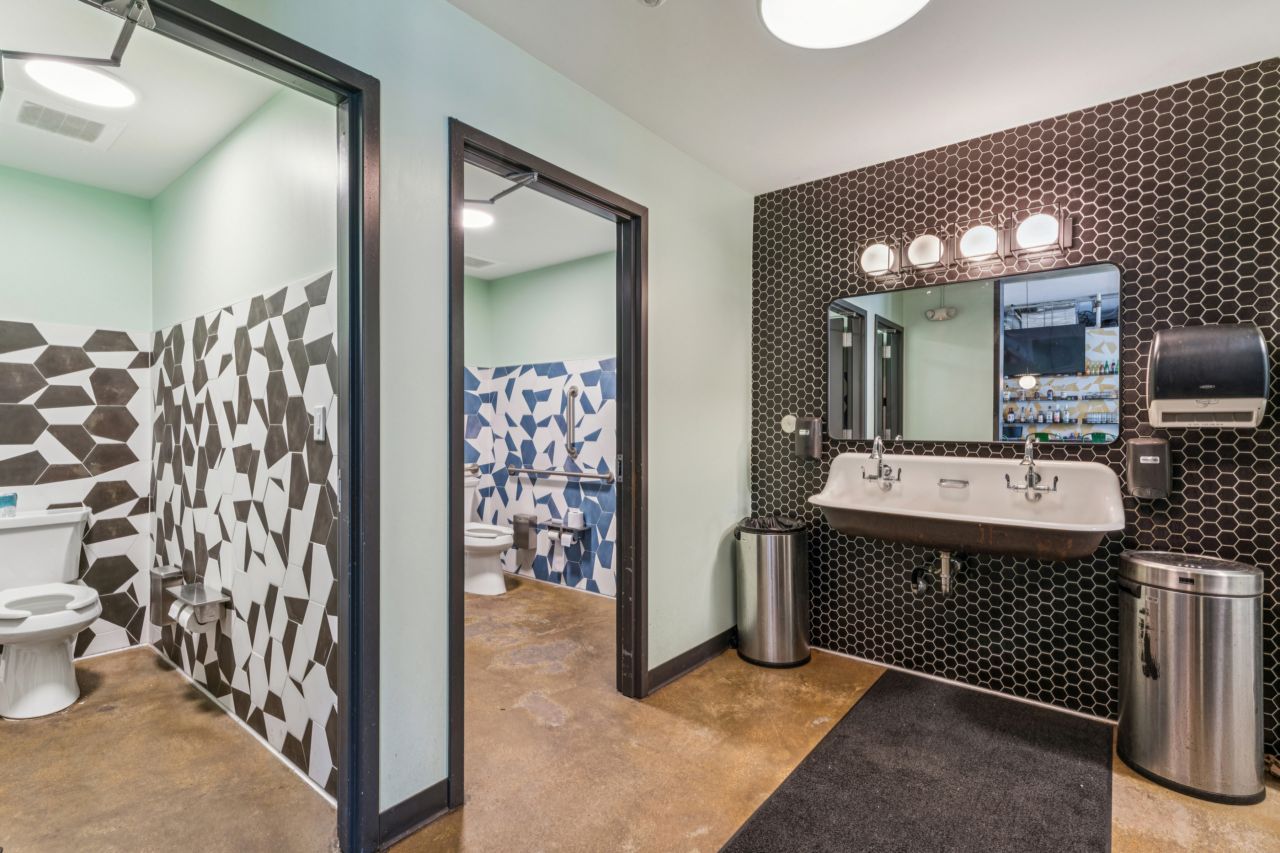 Restrooms at historic commercial property at 4175 Shaw Blvd in St. Louis Missouri
